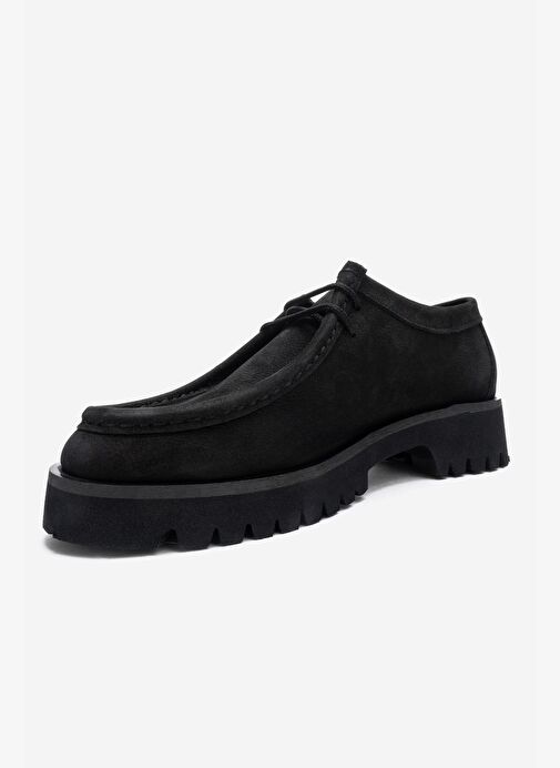 TALIA Siyah Nubuk Hakiki Deri Bağcıklı Kadın Loafer Ayakkabı - Görsel 5