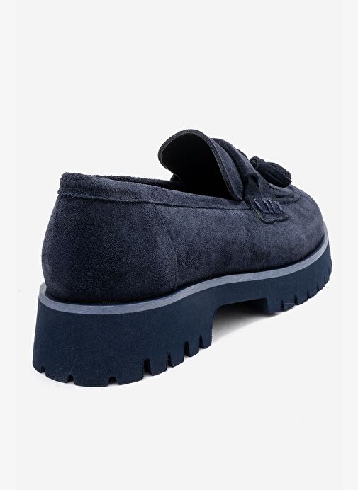 POEN Lacivert Süet Hakiki Deri Püsküllü Kadın Loafer Ayakkabı - Görsel 6