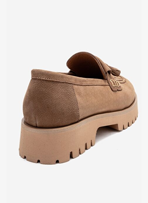 POEN Taba Nubuk Hakiki Deri Püsküllü Kadın Loafer Ayakkabı - Görsel 6