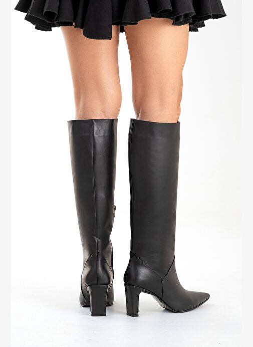 MERLA Siyah Cilt Hakiki Deri Kadın Topuklu Çizme - Görsel 7