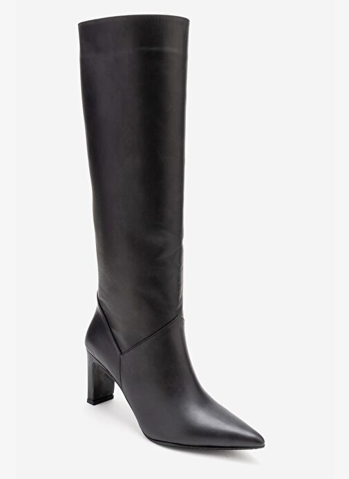 MERLA Siyah Cilt Hakiki Deri Kadın Topuklu Çizme - Görsel 8