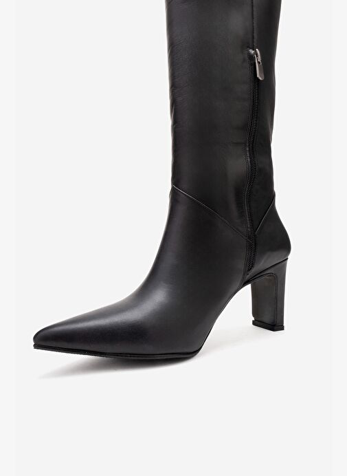 MERLA Siyah Cilt Hakiki Deri Kadın Topuklu Çizme - Görsel 9