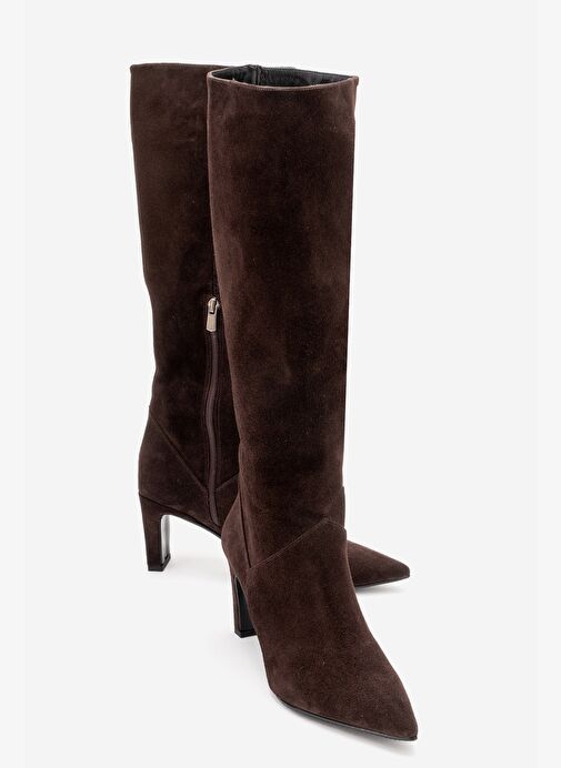 MERLA Kahverengi Süet Hakiki Deri Kadın Topuklu Çizme - Görsel 2