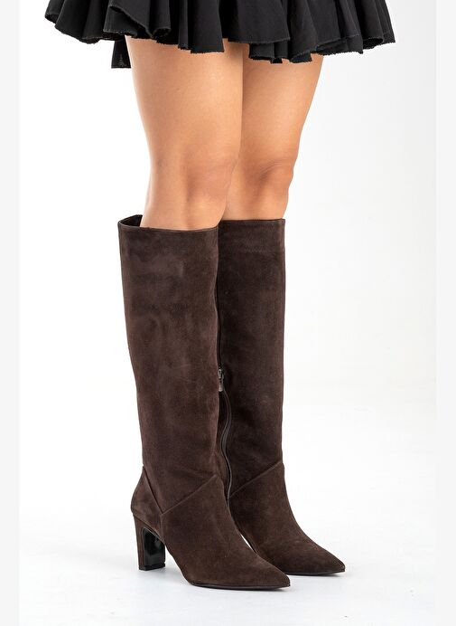 MERLA Kahverengi Süet Hakiki Deri Kadın Topuklu Çizme - Görsel 5