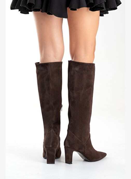 MERLA Kahverengi Süet Hakiki Deri Kadın Topuklu Çizme - Görsel 7