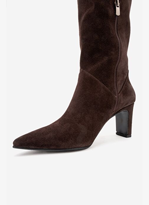 MERLA Kahverengi Süet Hakiki Deri Kadın Topuklu Çizme - Görsel 9