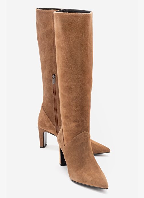 MERLA Toprak Süet Hakiki Deri Kadın Topuklu Çizme - Görsel 2