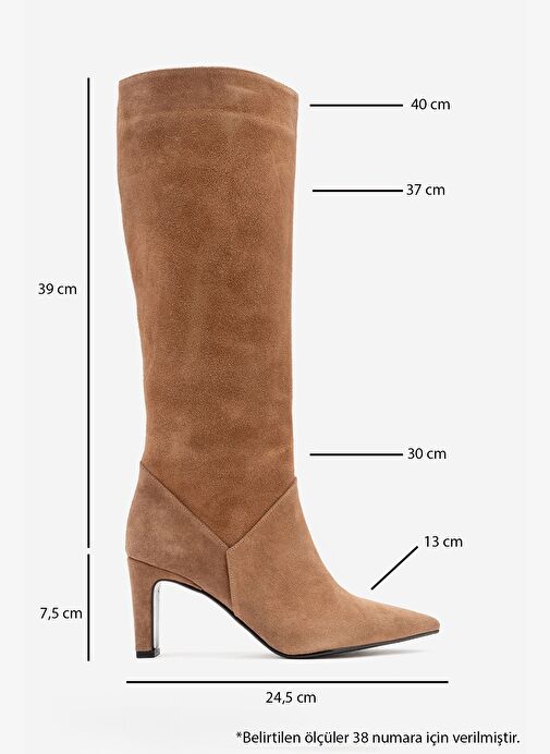 MERLA Toprak Süet Hakiki Deri Kadın Topuklu Çizme - Görsel 4