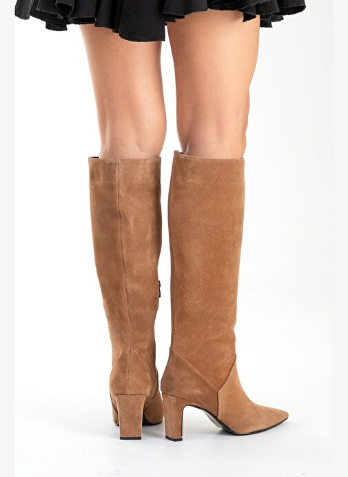 MERLA Toprak Süet Hakiki Deri Kadın Topuklu Çizme - Görsel 7