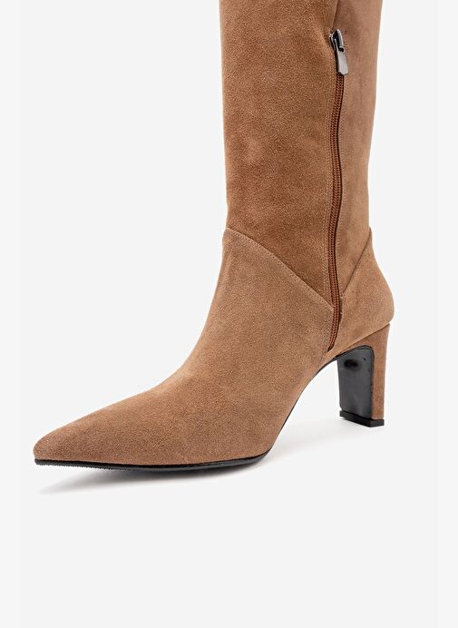 MERLA Toprak Süet Hakiki Deri Kadın Topuklu Çizme - Görsel 9