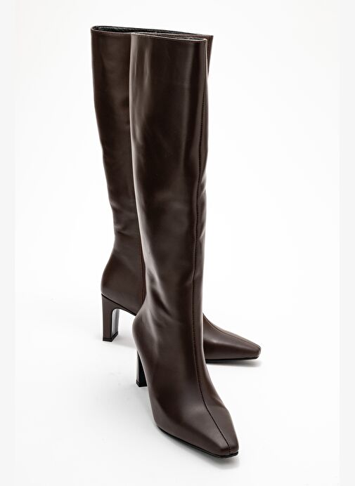 LUME Kahverengi Cilt Hakiki Deri Kadın Blok Topuklu Çizme - Görsel 2