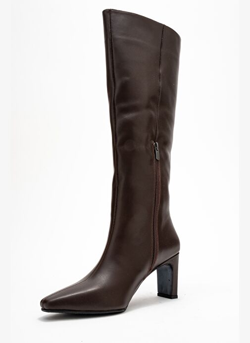 LUME Kahverengi Cilt Hakiki Deri Kadın Blok Topuklu Çizme - Görsel 5