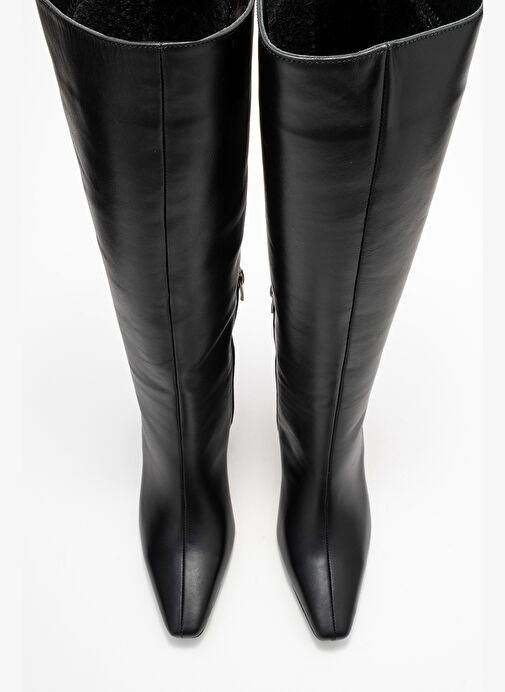 LUME Siyah Cilt Hakiki Deri Kadın Blok Topuklu Çizme - Görsel 3