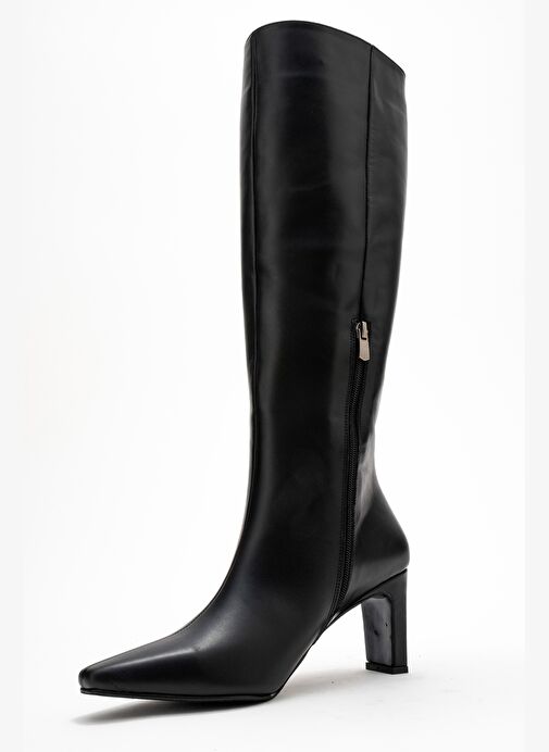 LUME Siyah Cilt Hakiki Deri Kadın Blok Topuklu Çizme - Görsel 5