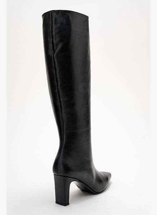 LUME Siyah Cilt Hakiki Deri Kadın Blok Topuklu Çizme - Görsel 6