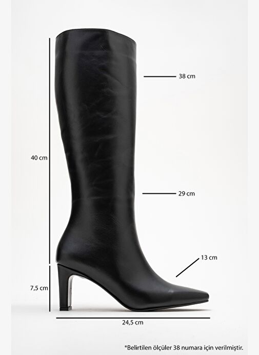 LUME Siyah Cilt Hakiki Deri Kadın Blok Topuklu Çizme - Görsel 7