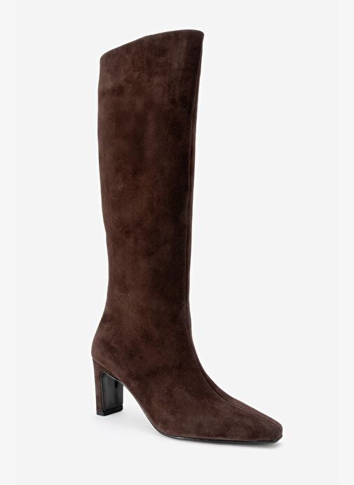 LUME Kahverengi Süet Hakiki Deri Kadın Blok Topuklu Çizme - Görsel 4