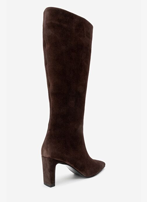 LUME Kahverengi Süet Hakiki Deri Kadın Blok Topuklu Çizme - Görsel 6