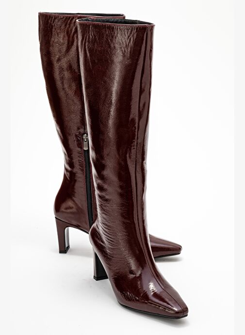 LUME Bordo Rugan Hakiki Deri Kadın Blok Topuklu Çizme - Görsel 2