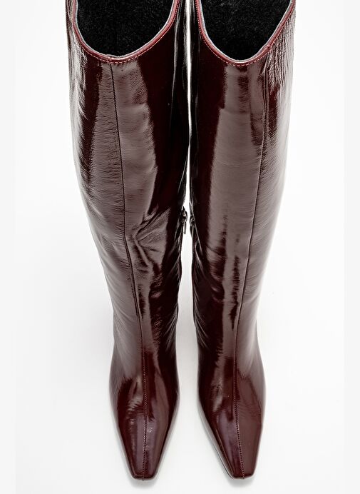 LUME Bordo Rugan Hakiki Deri Kadın Blok Topuklu Çizme - Görsel 3