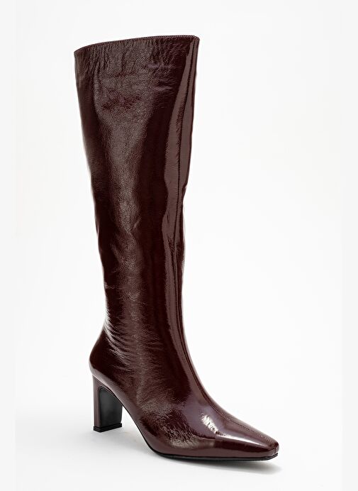 LUME Bordo Rugan Hakiki Deri Kadın Blok Topuklu Çizme - Görsel 4