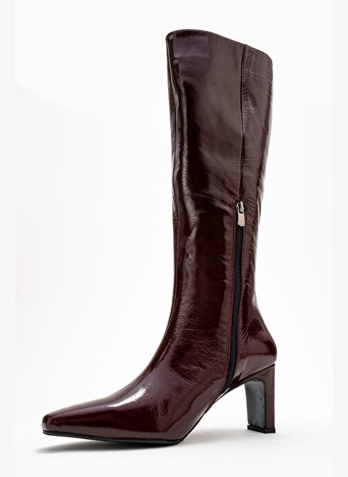 LUME Bordo Rugan Hakiki Deri Kadın Blok Topuklu Çizme - Görsel 5