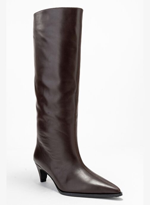 SIORA Kahverengi Cilt Hakiki Deri Kadın Kısa Topuklu Çizme - Görsel 4