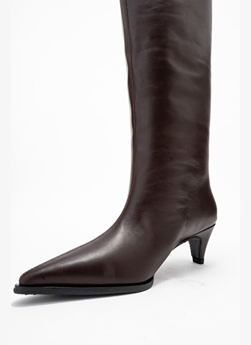 SIORA Kahverengi Cilt Hakiki Deri Kadın Kısa Topuklu Çizme - Görsel 5