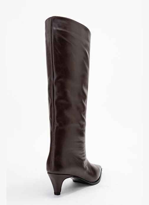 SIORA Kahverengi Cilt Hakiki Deri Kadın Kısa Topuklu Çizme - Görsel 6