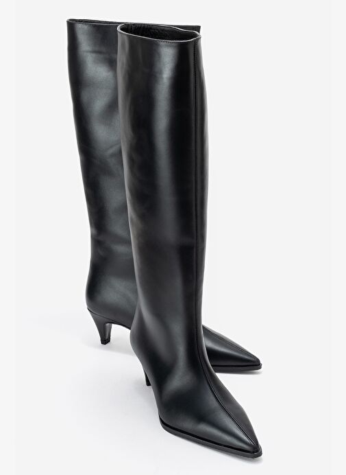 SIORA Siyah Cilt Hakiki Deri Kadın Kısa Topuklu Çizme - Görsel 2