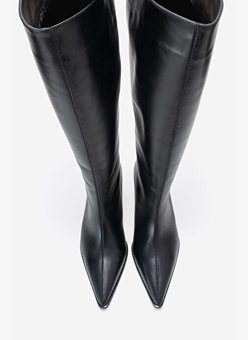 SIORA Siyah Cilt Hakiki Deri Kadın Kısa Topuklu Çizme - Görsel 3