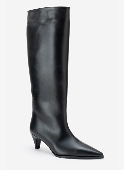 SIORA Siyah Cilt Hakiki Deri Kadın Kısa Topuklu Çizme - Görsel 4