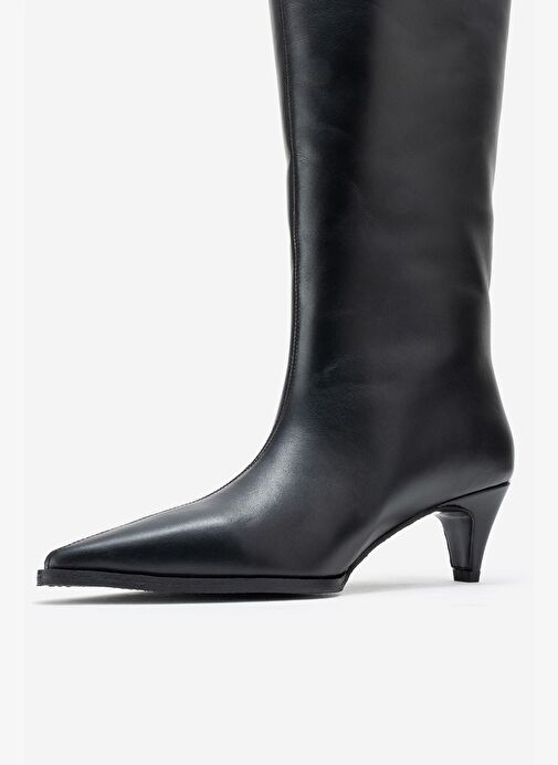 SIORA Siyah Cilt Hakiki Deri Kadın Kısa Topuklu Çizme - Görsel 5
