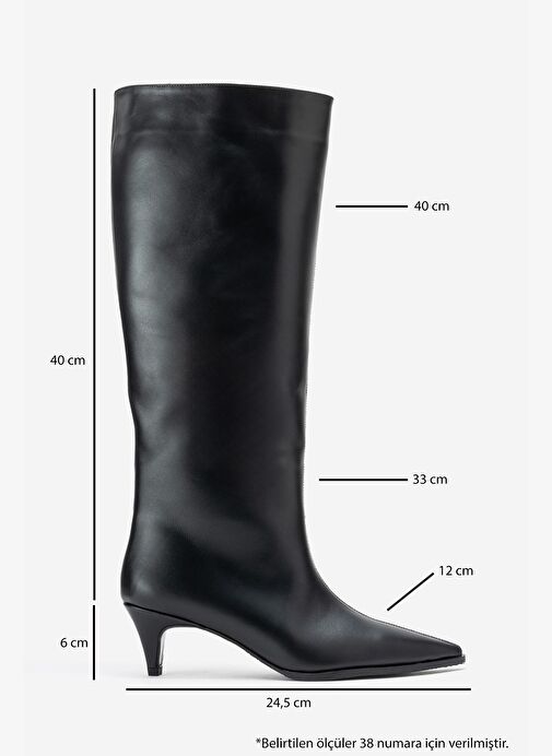SIORA Siyah Cilt Hakiki Deri Kadın Kısa Topuklu Çizme - Görsel 7