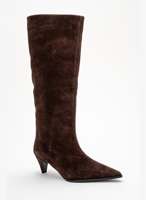 SIORA Kahverengi Süet Hakiki Deri Kadın Kısa Topuklu Çizme - Görsel 4