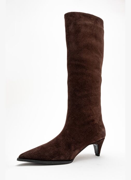 SIORA Kahverengi Süet Hakiki Deri Kadın Kısa Topuklu Çizme - Görsel 5