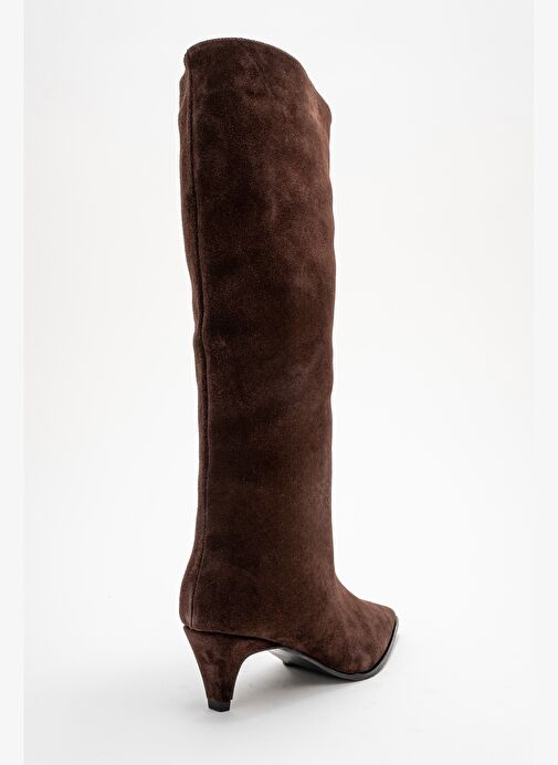 SIORA Kahverengi Süet Hakiki Deri Kadın Kısa Topuklu Çizme - Görsel 6