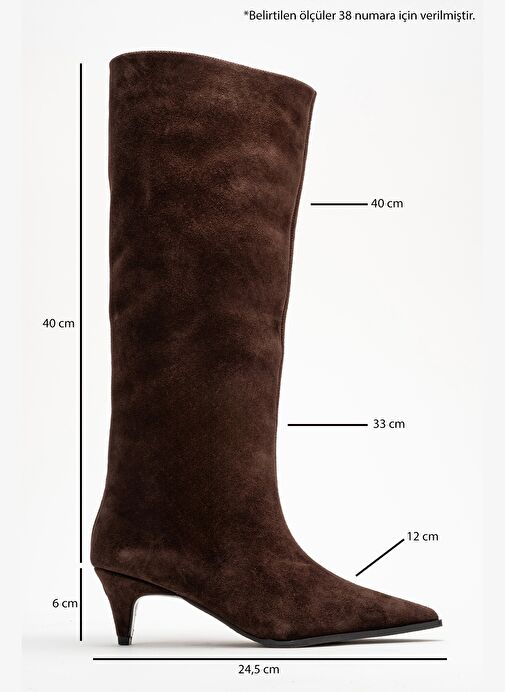 SIORA Kahverengi Süet Hakiki Deri Kadın Kısa Topuklu Çizme - Görsel 7
