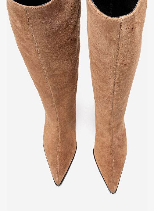 SIORA Toprak Süet Hakiki Deri Kadın Kısa Topuklu Çizme - Görsel 3