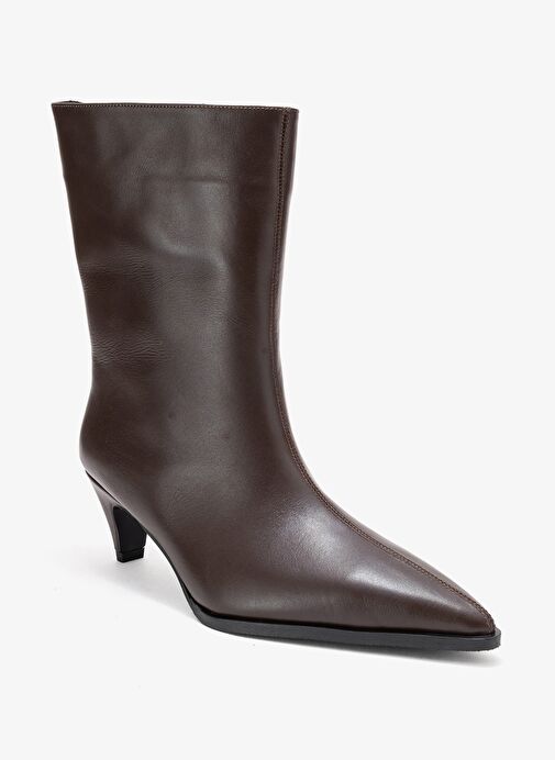 ALEO Kahverengi Cilt Hakiki Deri Sivri Burunlu Kadın Kısa Topuklu Bot - Görsel 4