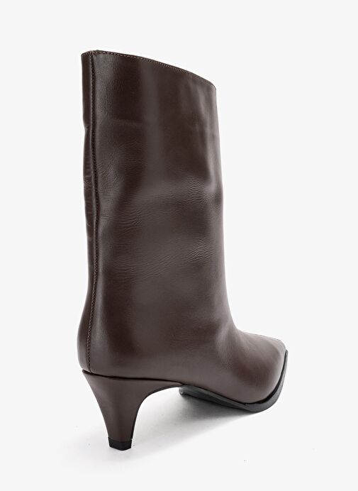 ALEO Kahverengi Cilt Hakiki Deri Sivri Burunlu Kadın Kısa Topuklu Bot - Görsel 6