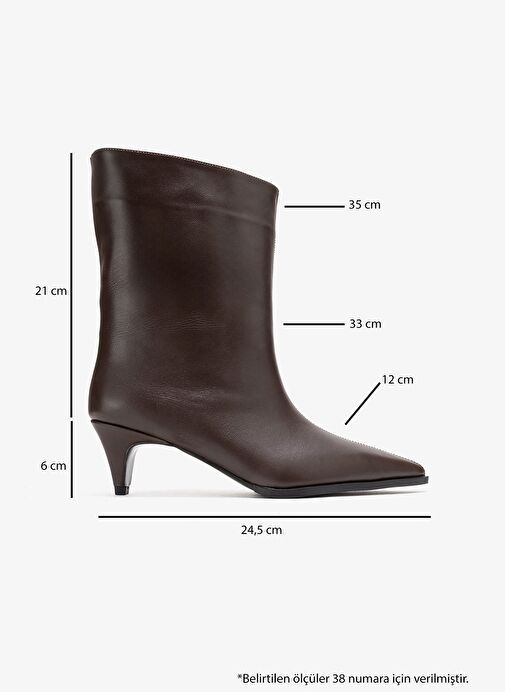ALEO Kahverengi Cilt Hakiki Deri Sivri Burunlu Kadın Kısa Topuklu Bot - Görsel 7