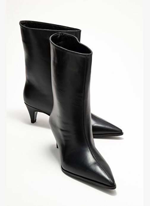 ALEO Siyah Cilt Hakiki Deri Sivri Burunlu Kadın Kısa Topuklu Bot - Görsel 2