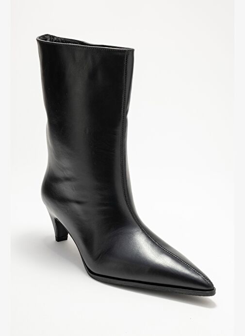 ALEO Siyah Cilt Hakiki Deri Sivri Burunlu Kadın Kısa Topuklu Bot - Görsel 4