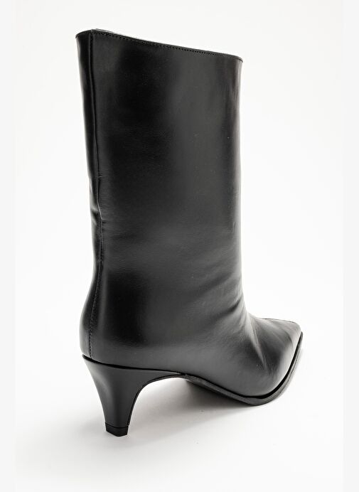 ALEO Siyah Cilt Hakiki Deri Sivri Burunlu Kadın Kısa Topuklu Bot - Görsel 6
