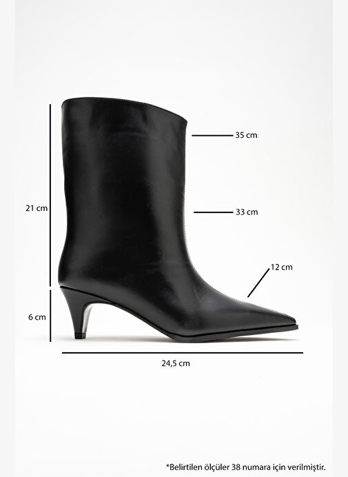 ALEO Siyah Cilt Hakiki Deri Sivri Burunlu Kadın Kısa Topuklu Bot - Görsel 7