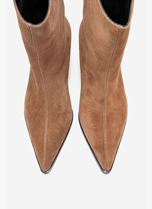 ALEO Toprak Süet Hakiki Deri Sivri Burunlu Kadın Kısa Topuklu Bot - Görsel 3