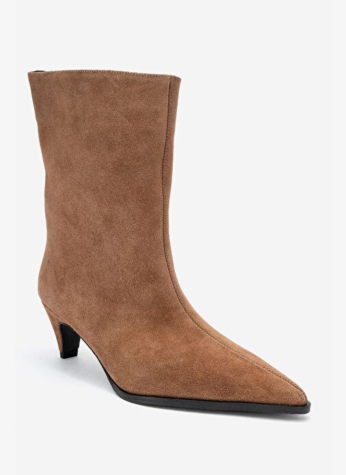 ALEO Toprak Süet Hakiki Deri Sivri Burunlu Kadın Kısa Topuklu Bot - Görsel 4