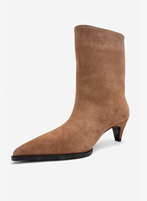 ALEO Toprak Süet Hakiki Deri Sivri Burunlu Kadın Kısa Topuklu Bot - Görsel 5