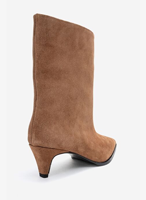 ALEO Toprak Süet Hakiki Deri Sivri Burunlu Kadın Kısa Topuklu Bot - Görsel 6